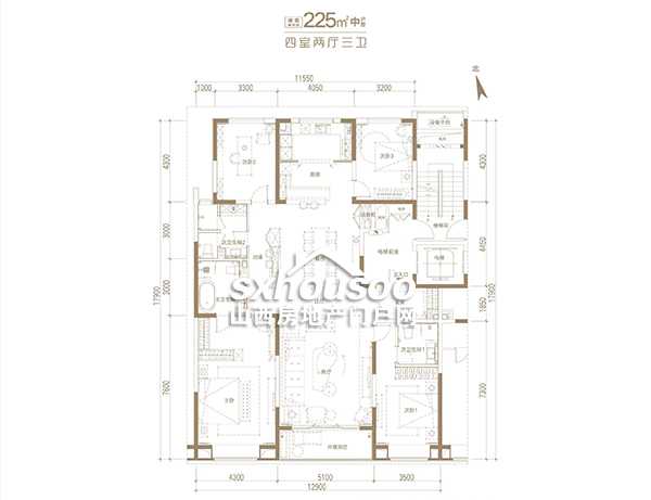 225㎡ 四室兩廳三衛