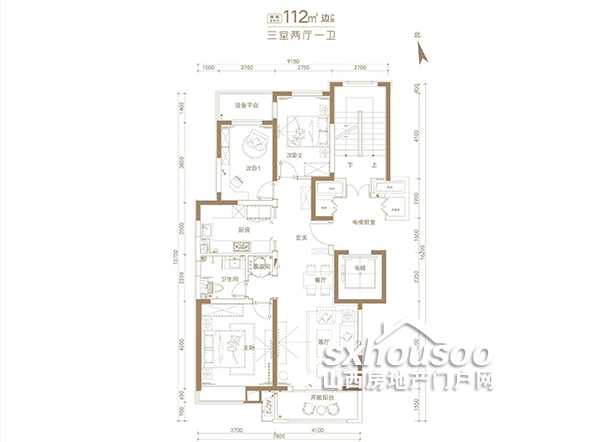 112㎡ 三室兩廳一衛
